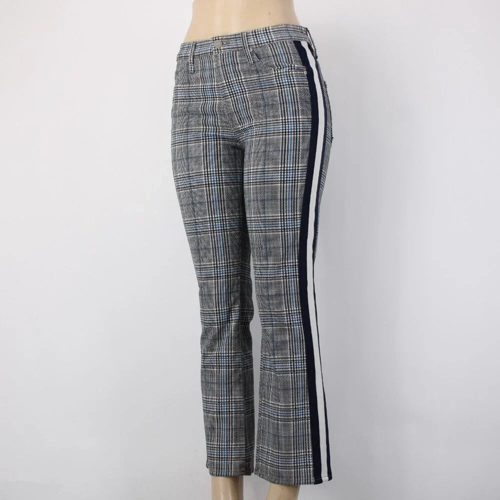 Mother Pant Sz 28 x 27 Black Blue White Striped Side Plaid Straight Cotton Pant - Picture 5 of 16
